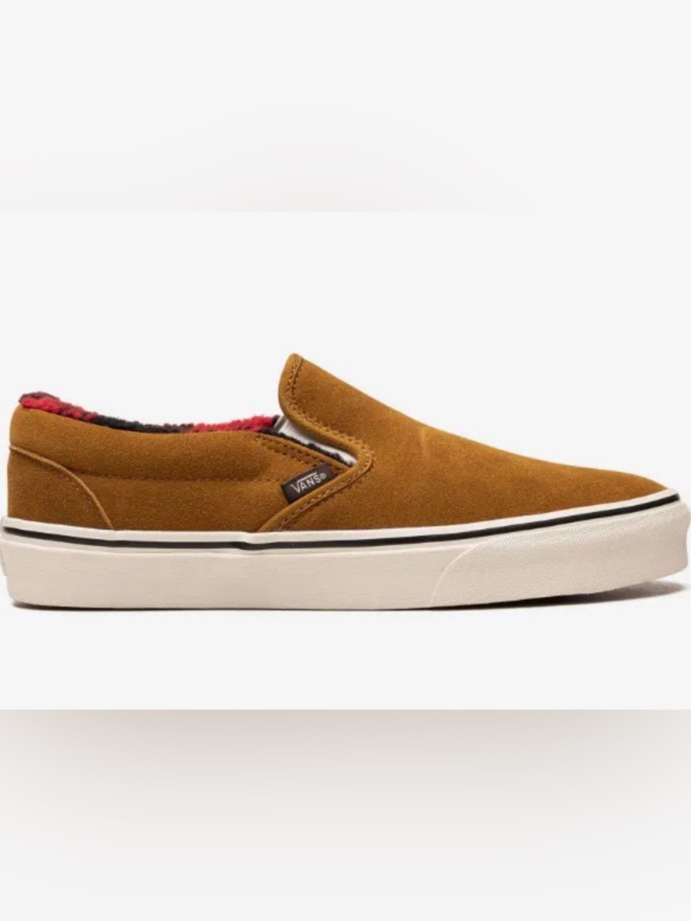 Vans Slip-On Cozy Hug Sneakers Golden Brown Suede Lined Buffalo Plaid Sz M6 W7.5